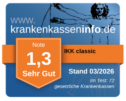 Krankenkasseninfo IKK classic Gesamttest Note 1,3 Sehr Gut, Stand 03/2026