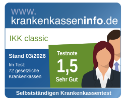Krankenkasseninfo IKK classic Selbstständige Krankenkassentest Note 1,5 Sehr Gut, Stand 03/2026